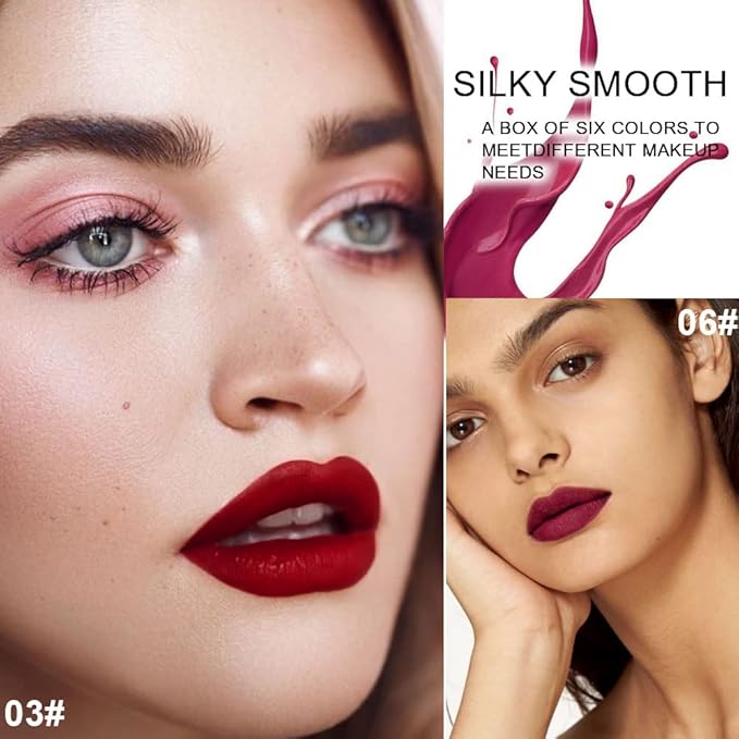 evpct 6Pcs Wine Bottle Lip Tint Stain Set Long Lasting Lipstick 24 hour Waterproof for Women, Ruby Dark Deep Rose Red Plum Purple Brown Matte Lipstick 24 Hours Lipsticks Lip Liner Stain Peel off