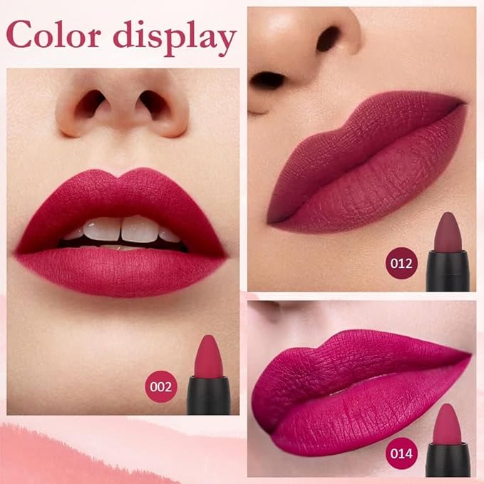 Generic Deep Dark Red Matte Lipstick and Lip Crayon Liner Pencil Pen Set for Women Lip Stain Long Lasting Waterproof labiales (3, 02&12&14)
