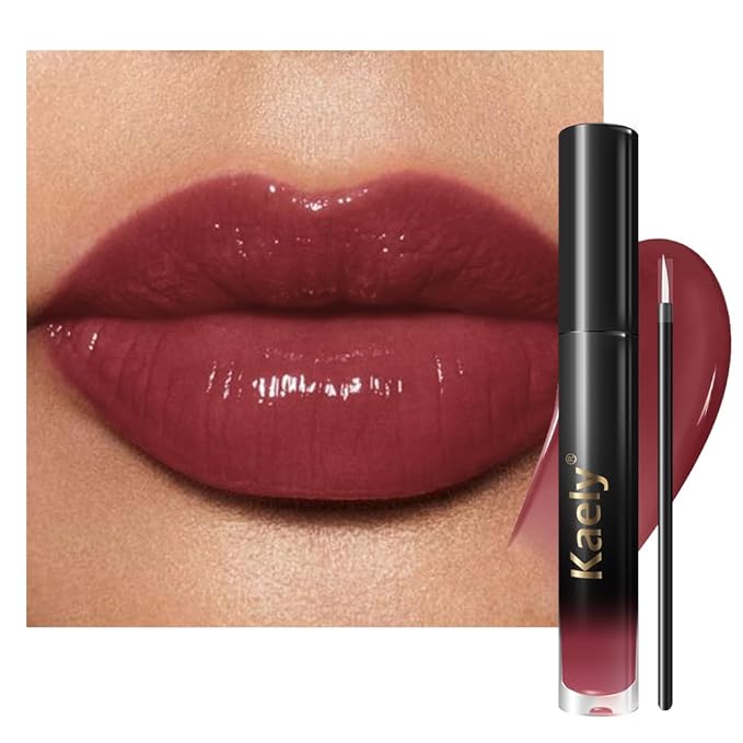 Kaely Longwear Shine Lipstick for Women, Highly Pigmented Liquid Lip Color Makeup, Non-Transfer Lip Gloss Stain Waterproof Smudge Proof 24 Hour, Glossy Finish, Vegan & Cruelty-free, 17 RUM RAISIN
