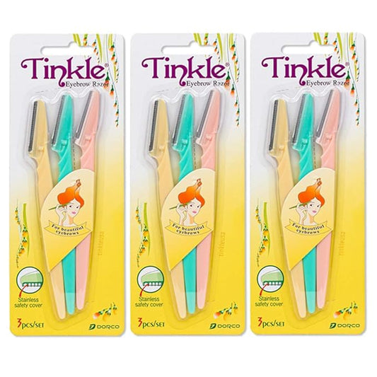 Tinkle Dermaplaning Tool 9ct, Dermaplane Razor for Women, Safe and Easy Peach Fuzz Remover, Eyebrow Trimmer with Protective Cover (3 Packs of 3), Stocking Stuffers