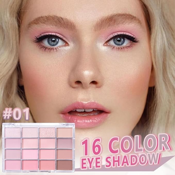 AMY'S DIARY 16 Colors Rose Pink Nude Eyeshadow Palette – Matte & Shimmer Finish – Warm Peach, Mauve, Champagne & Brown Tones – Highly Pigmented, Blendable, Travel Size for woman