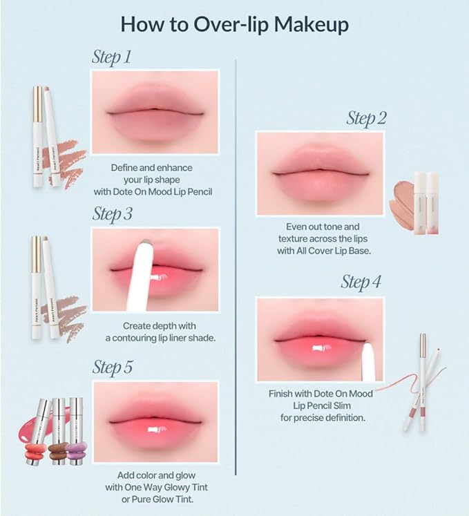 Heart Percent Dote On Mood Lip Liner Pencil, Long-Lasting Creamy Lip Crayon Smooth Lipliner Retractable Lipstick Overlip Line Color 0.8g, #19. Dusty Pink