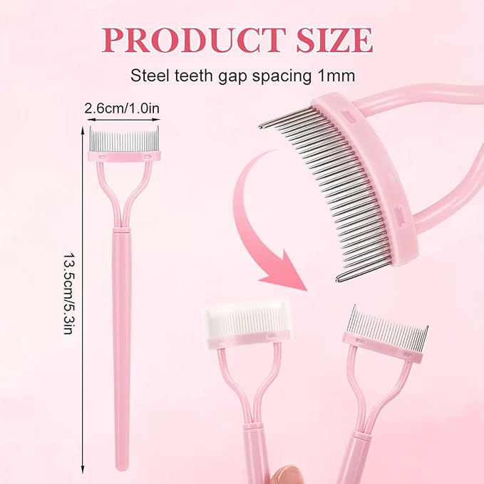 Eyelash Comb Eyelash Separator Tool, Arc Designed Eyelash Comb Separator, Eyelash Brush Separator With Metal Teeth Eyelashes Grooming Tool for Eye Cosmetic Brush Tool (Yellow+Pink, 2pcs)