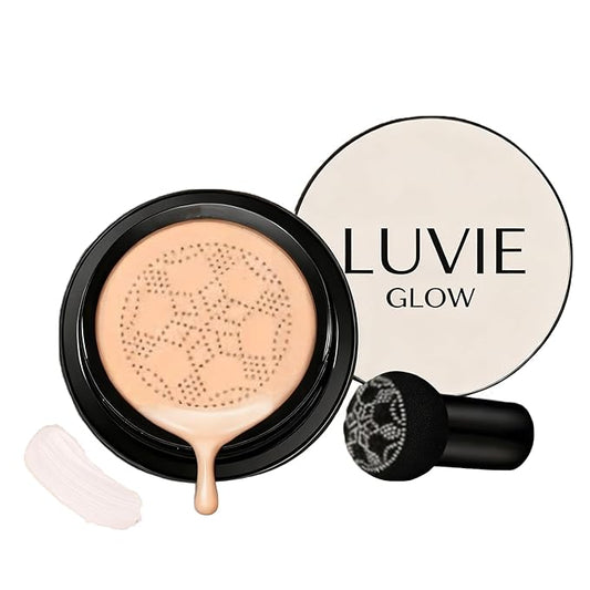 Luvie Glow Foundation Cushion, Mushroom Head Air Cushion CC Cream, BB Cream Face Makeup Foundation, Moisturizing Concealer Brighten Long-Lasting, Even Skin Tone for All Skin Types (Ivory)