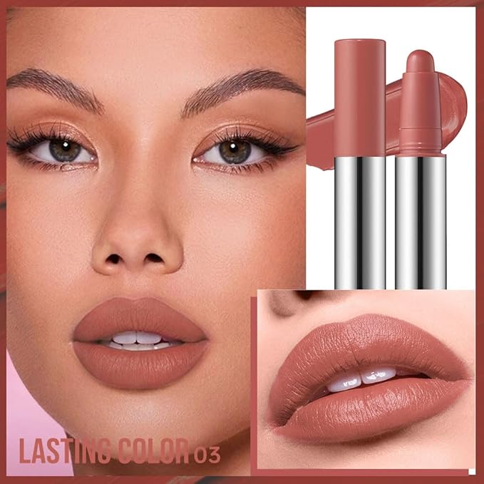 Warm Terracotta Matte Lipstick Crayon – Waterproof Long Lasting Lip Liner Pencil, High Pigment Creamy Velvet Lipstick, Non-Drying Lip Color for Women, 03#