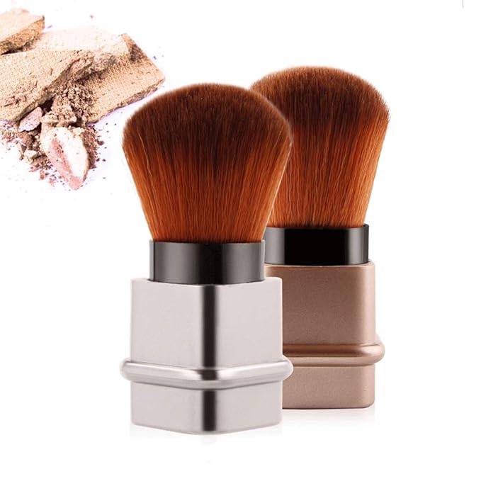 Retractable Kabuki Makeup Brushes Foundation Brush Powder Brush Blush Brush Bronzer Brush Face Blender Brush Professional Mineral Blending Buffing Portable With Cover - Golden