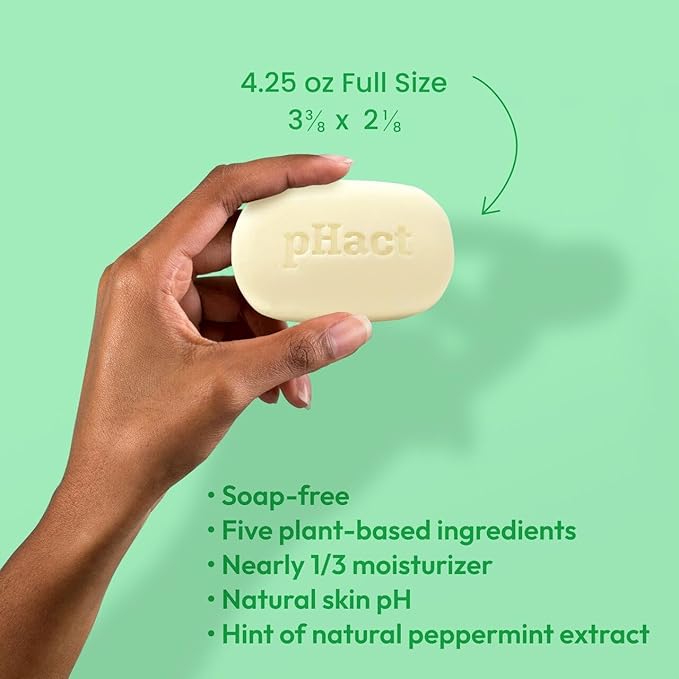 ANDREW LESSMAN pHact Moisture-Rich, Soap-Free Cleansing Bar Hint of Mint. Natural Skin pH. All Skin Types - Even Sensitive Skin. Hypoallergenic. Dermatologist Tested. 3 Pack 4.25 oz each