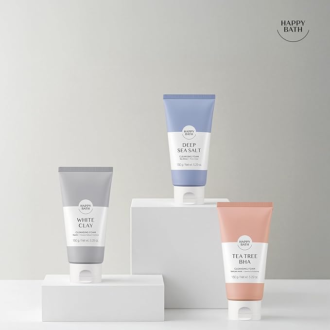 HAPPY BATH White Clay Facial Cleanser, Natural Deep Pore Cleanser, Combination to Oily Skin, Korean Foaming Face Wash, Gentle Formula for Daily Use, 5.29 Fl Oz.