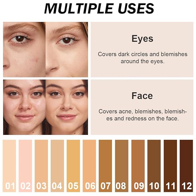 Kaely 2Pcs Cream Pot Concealer Full Coverage Makeup Set, Under Eye Brightener Color Correcting Concealer for Dark Circles, Waterproof Foundation Palette with Brush, Corrector de ojeras, 03+04