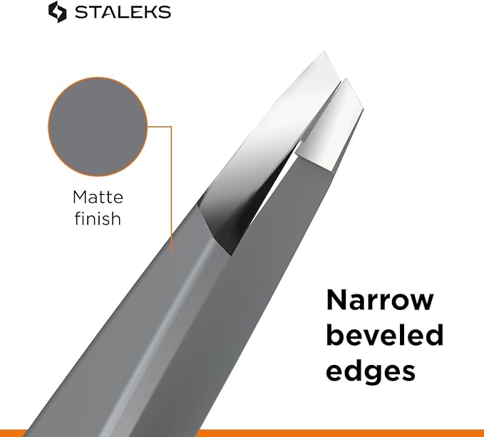Staleks Pro Eyebrows Tweezers for Women - Bevel Tip Precise Tweezers for Eyebrow Shaping and Ingrown Hair Removal: Stainless Steel Tool for Professionals Type 4 TE-10/4