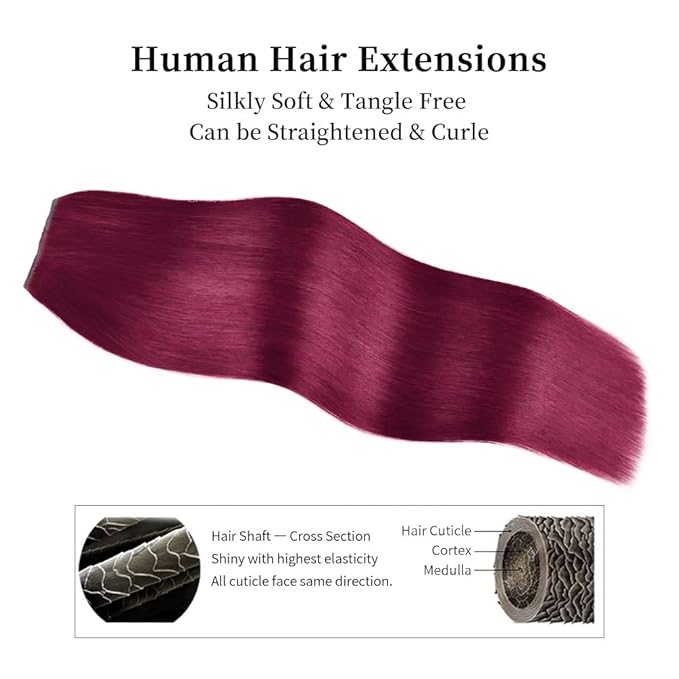 22" Clip in Hair Extensions Remy Human Hair for Women - Silky Straight Burgundy Real Hair Extensions Clip ins 98grams 4pieces (22inches, #Burgundy)