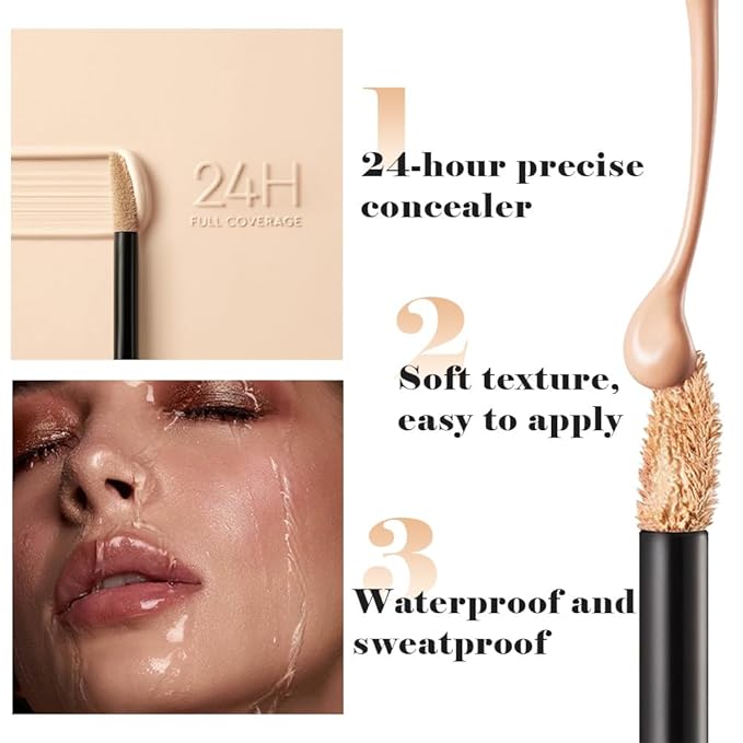 Liquid Concealer Makeup, Natural Coverage for Older Women, Under Eye Brightener Full Coverage Concealer for Dark Circles, Lightweight, Covers Oil-Free, Vegan & Cruelty-Free, 07 Tan Begie