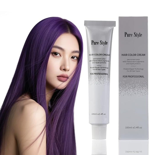PureStyle 100g Professional Permanent Hair Color Dye Cream Ammonia Free, Long Lasting Purple Color, Natural Shine, For All Hair Types Easy At Home Application (0/66 Purple)
