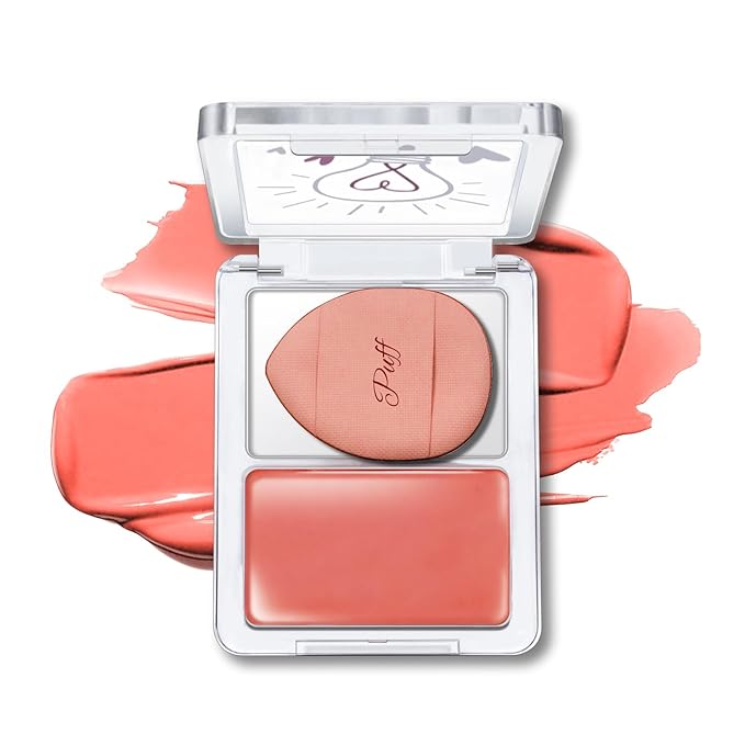 Gloss Glow Blush Palette for Cheeks and Lips, Natural Shimmer Dewy Glow Face Highlighter Nude Cream Blush Gloss Skin, Lightweight Blendable Multiuse Face Lip Makeup Palette 03Coral Orange