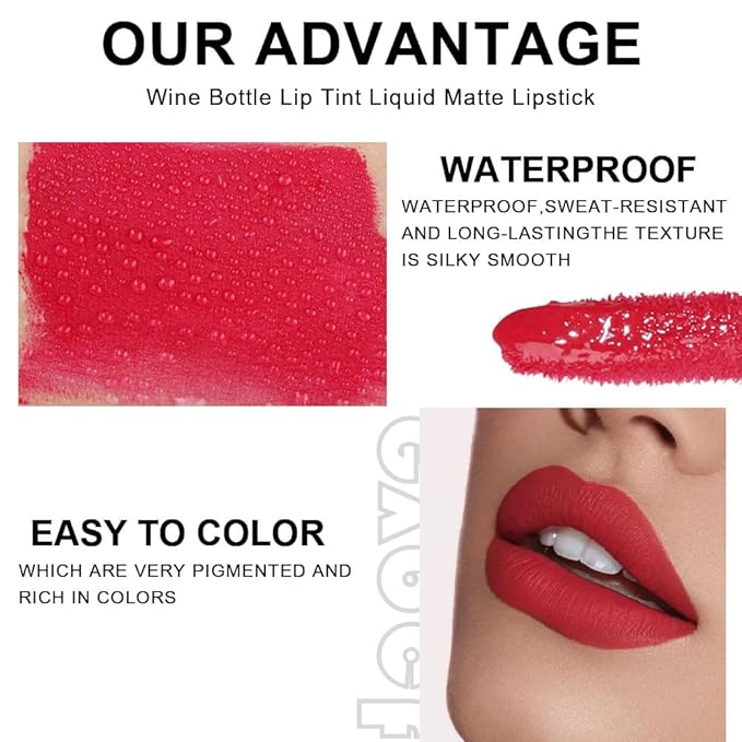 evpct Wine Bottle Lip Tint Stain 6 Colors Set Rose Red Chestnut Nude Brown Dark Plum Purple Matte Long Lasting 24 Hour Liquid Lipstick Set for Women labiales mate 24 horas originales labiales magicos