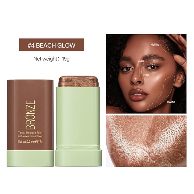 Multi-Use Makeup Blush Stick, Cream Blush Stick, Tinted Solid Moisturizer Stick for Cheek & Eyes & Lips, Waterproof Natural Nude Makeup, Suitable for All Skin (4#Beach Glow)