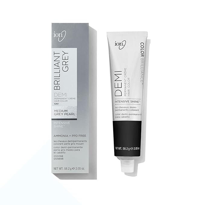 ion Brilliant Grey 6AV Medium Grey Pearl Demi Permanent Crème Hair Color, Fade Resistant & PPD Free 2.05 Oz