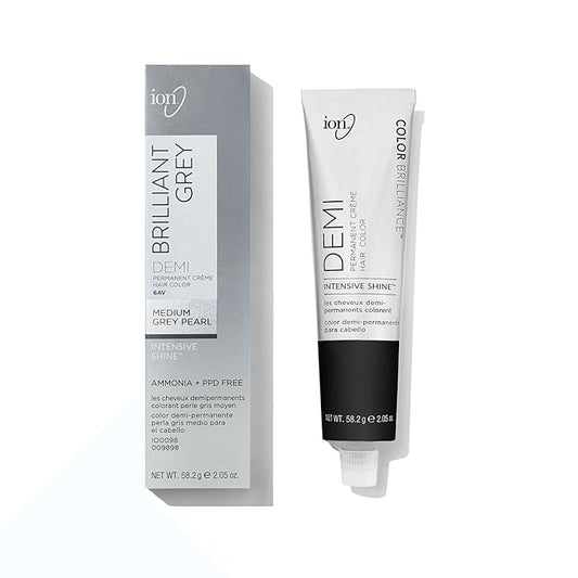 ion Brilliant Grey 6AV Medium Grey Pearl Demi Permanent Crème Hair Color, Fade Resistant & PPD Free 2.05 Oz