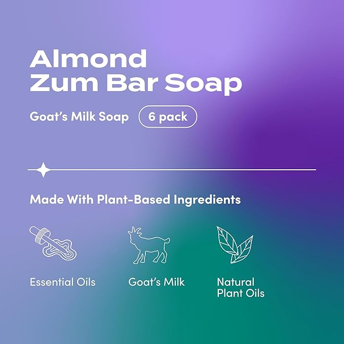 Zum Indigo Wild Goat's Milk Soap Bar - Bar Soap for Hands & Body Made with Essential Oils - 3 oz - Almond (6 Pack)
