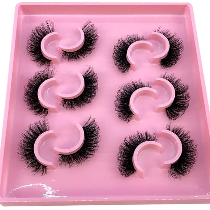HBZGTLAD 6 Pairs Fluffy False Eyelashes Natural Faux Mink Strip 3D Lashes Pack (MSD-4)