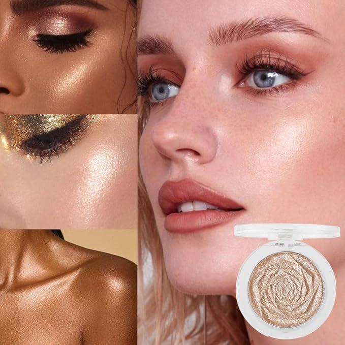 evpct Champagne Gold Face Highlighter Makeup Shimmer Glitter Diamond Sparkly Highlighters Makeup Palette Powder for Face Body Cheek Skin 03