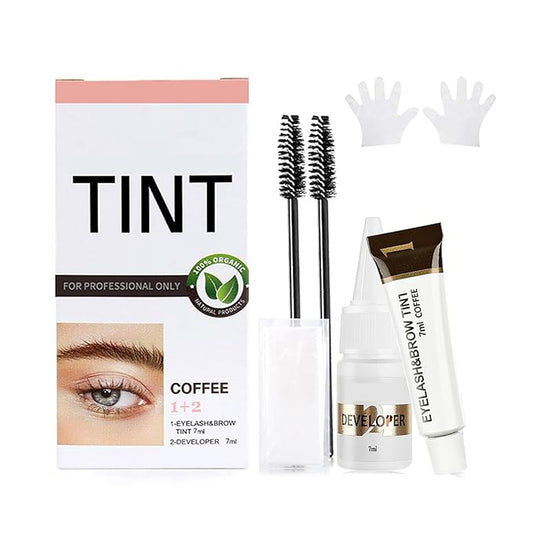 Lash Color Kit, Professional Natural Coffee Eyebrow & Eyelash Color Kit Lasting for 6 Weeks, Waterproof & Safe Color for Salon Home Easy Use- Creates Natural Looking Brows Gift for Women Girl Mom Wife