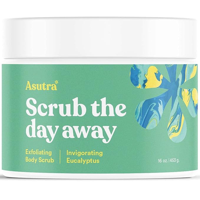 ASUTRA Dead Sea Salt Essential Oil Body Scrub Exfoliator (Invigorating Eucalyptus), 16 oz - Ultra Hydrating, Gentle, & Moisturizing - Coconut, Eucalyptus, and Marjoram Oils