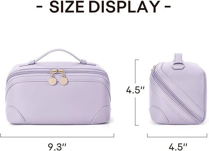 mibasies Flat Lay Open Travel Makeup Bag, Dual-Zipper Diagonal Cosmetic Bag, Large Capacity Waterproof Toiletry Bag for Women