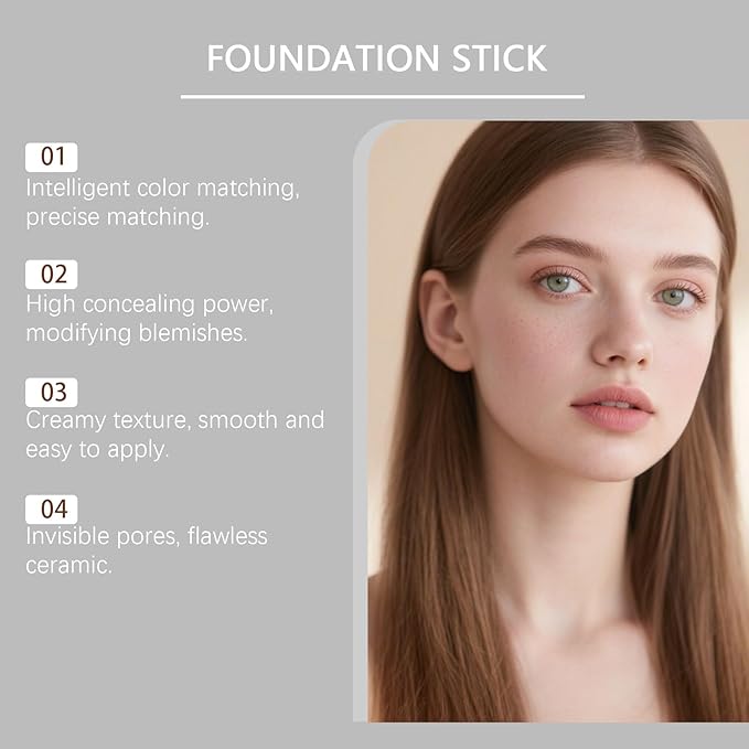 Color Changing Foundation Stick, Medium to Full Coverage Cream Stick Hydrating Makeup, Dual-Ended with Soft Brush for Flawless Look, Portable & Travel-Friendly (Natural)