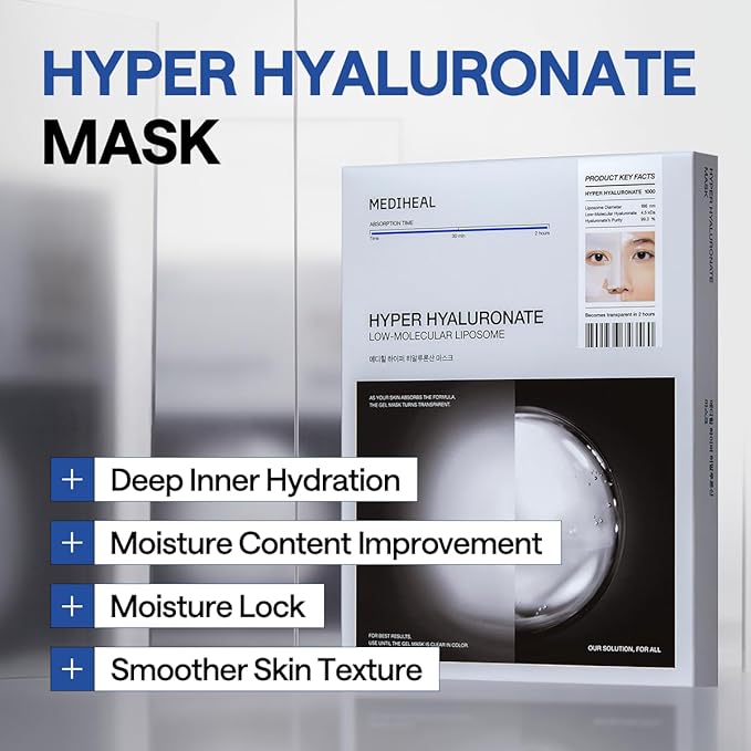 Mediheal Hyper Hyaluronate_Deep Hyaluonate MasK 10pcs | Deep Hydration Gel Mask for Quock Soothing Concentrated Moisturizing with Non-Irritating Ingredients | 30mins Quick Care