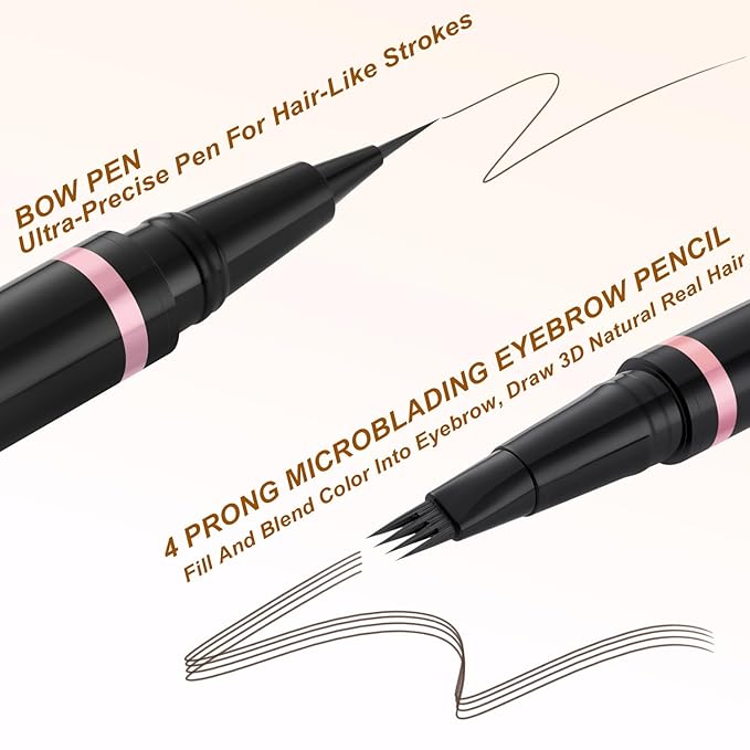 Eyebrow Pencil Makeup Kit, with Waterproof 2-IN-1 Microblading Eyebrow Pen, Eyebrow Pomade, Eyeliner and Dual-ended Eyebrow Brush, Brow Pencil Kit for Natural Eyebrows - Dark Brunette