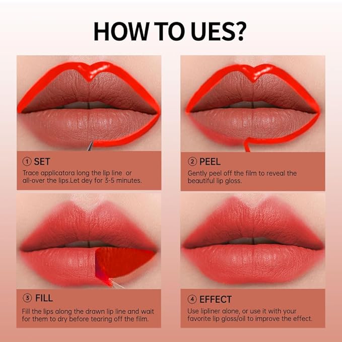 Double-head design Lip Stain Lip Liner Stain,Matte Finish Peel Off Lip Stain with Tweezer, Long Lasting Lightweight Smoothing Waterproof Smudge-proof Transfer-proof, 6#cherry red