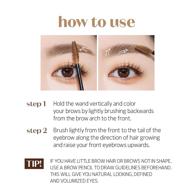 ETUDE Color My Brows, Brow Mascara, 3D Natural Coloring, Beeswax & Carnauba Wax, Moisturizing Brow Care, Eyebrow tint, Soft Gel Texture, Korean Makeup, Beauty, Blondie Brown (0.152 Fl Oz)
