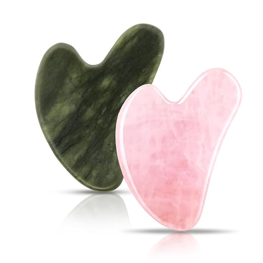 Gua Sha Facial Tools 2 Pack, Guasha Tool for Face & Eye Gua Sha Stone for Puffiness Reducing & Jawline Sculpting Face Stone Gua Sha Tools for Skin Care GuaSha Stone Tool, Pink and Green