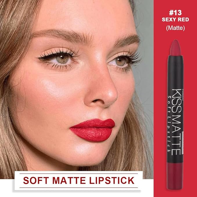 Generic Deep Dark Red Matte Lipstick and Lip Crayon Liner Pencil Pen Set for Women Lip Stain Long Lasting Waterproof labiales (1, 1Pcs 13# Red)