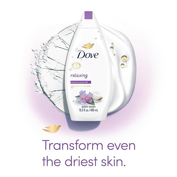 Dove Body Wash Relaxing 4-Pack – Jasmine & Coconut Milk for Softer, Smoother Skin, 15.2 Oz Ea