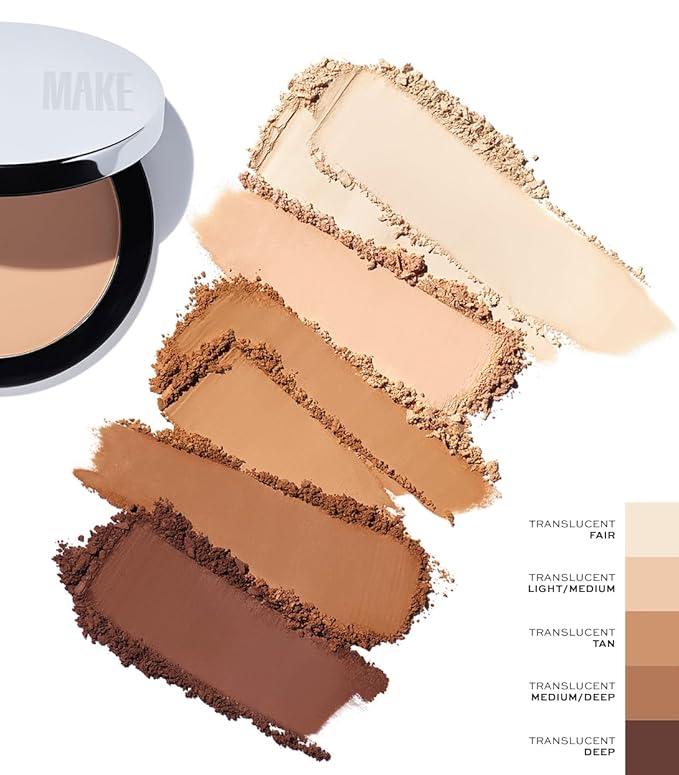 MAKE Beauty Diffusion Set, Translucent Setting Powder - Pressed Face Powder Compact for Smooth Matte Complexion. Sheer Coverage Finishing Foundation for Excess Oil. Shade - Deep