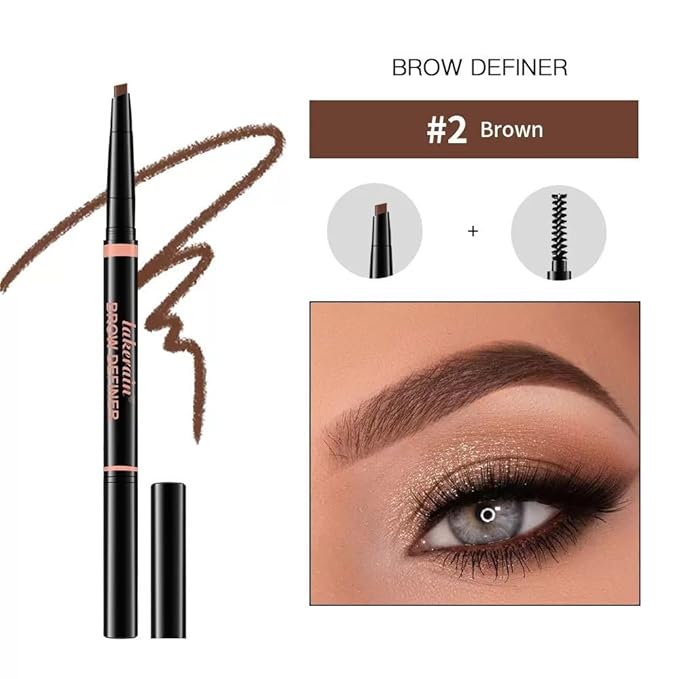 Eyebrow Pencil, Professional Eye Makeup Mechanical Pencil - Retractable Triangle Brow Pencil, Double-sided Brow Brush, Shape, Definition, Fill Eyebrow Makeup