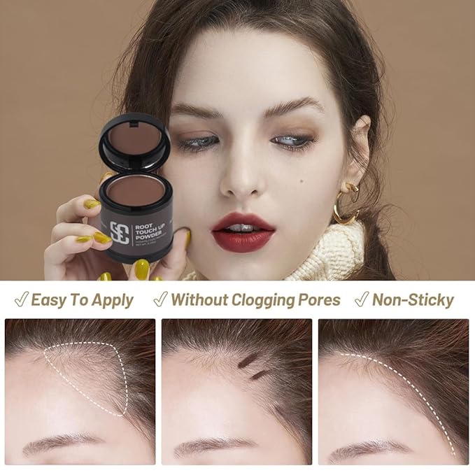 SOVONCARE Instantly Hairline Powder, Hairline Shadow Gray Hair Coverage Touch Up Hair Powder for Thinning Hair for Women Hair Root Touch Up Powder Hair Root Cover Up Conceals Hair Loss Black