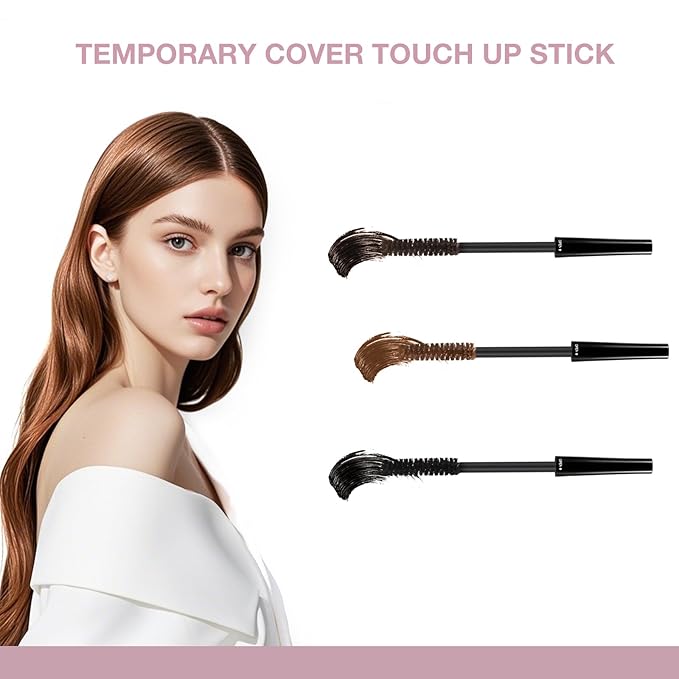 Hair Mascara for Gray Hair, 3 In 1 Hair Color Concealer Stick with Precision Applicator, Temporary Hairline Filler, Multi-Purpose Mascara for Eyebrow and Beard（Light Brown）