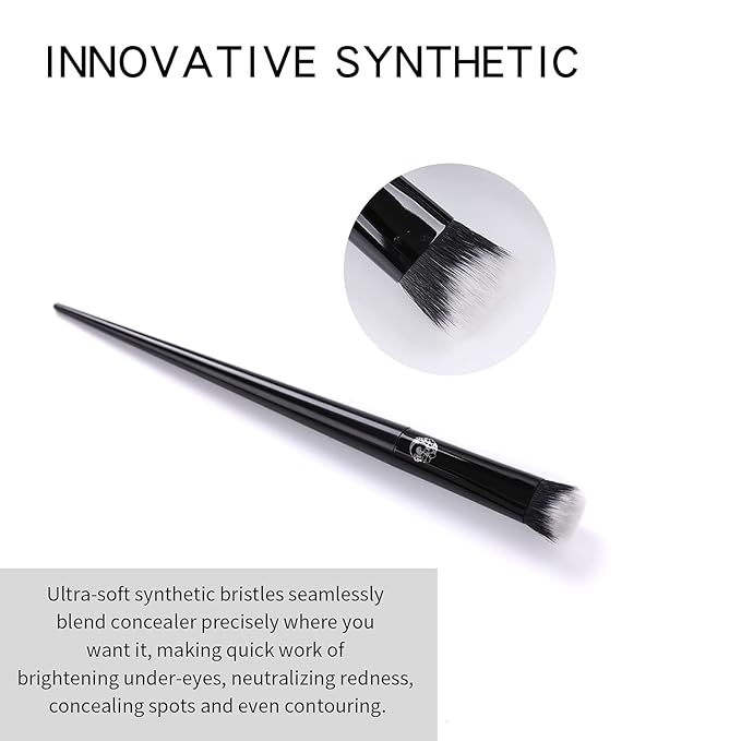 ENERGY Precision Concealer Brush Under Eye Nose Contour Foundation Brush for Liquid Cream Foundation Powder Eyebrow Concealer Blending Baking Buffing Vegan Premium Synthetic Makeup Brush Black