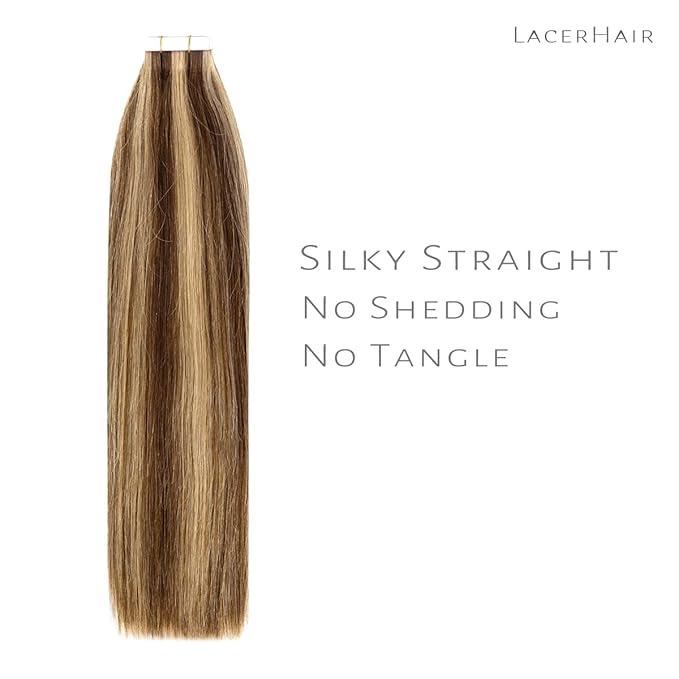 Lacer Invisible Tape in Hair Extensions Human Hair Dark Brown to Golden Brown Seamless Natural Tape in Human Hair Extensions PU Skin Weft 50g 20pcs/set 22 Inch