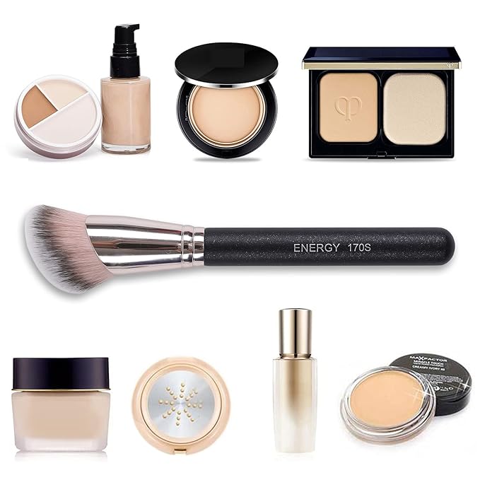 ENERGY Angled Foundation Brush – Flawless Blending Contour Brush for Liquid, Cream & Powder – Dense Soft Bristles, Professional Makeup Brush for Face Sculpting & Highlighting 170S