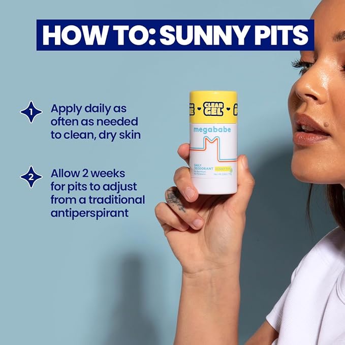 Megababe Daily Deodorant - Sunny Pits | Aluminum-Free, Clear & Clean | 2.6 oz (Pack of 2)