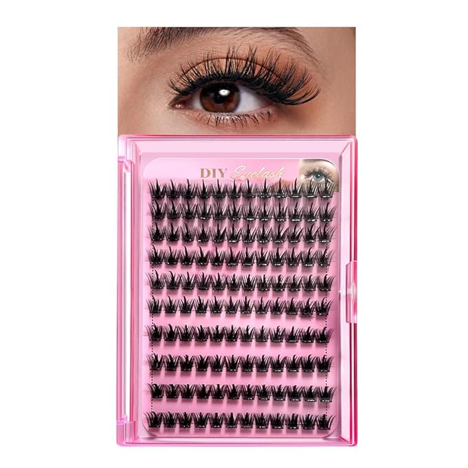 DIY Self Adhesive Eyelashes Natural Volume Lash Clusters Kit Pre Glued Eyelash Clusters No Glue Needed Lashes Wispy D-curl Cluster Eyelash Extensions Individual Lashes 5#