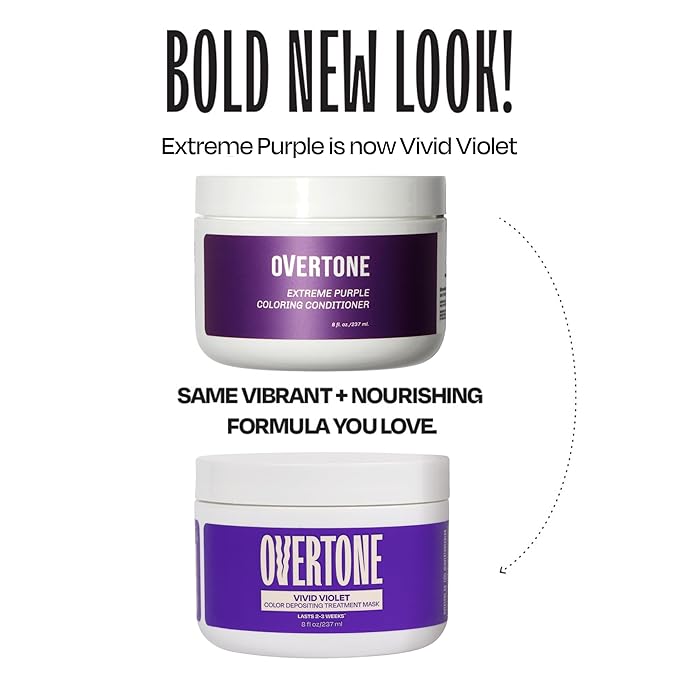 Overtone Semi Permanent Hair Color Conditioner, Vivid Violet, 8 oz, Nourishing, Damage-Free, Color Depositing Mask for All Hair Types with Shea Butter & Coconut Oil, Vegan & Cruelty-Free