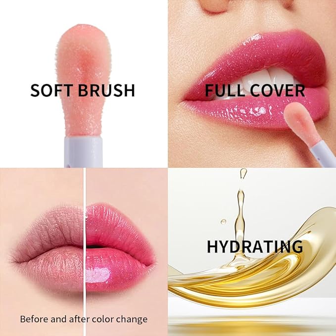Shimmering Magic PH Color Changing、Hydrating Lip Glow Oil, Plumping Lip Gloss, Moisturizing Lip Oil Gloss, Transparent Moisturizing Lip Balm, Natural Lip Plumper(02 PURPLE PEACH)