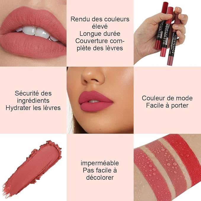 Generic Deep Dark Red Matte Lipstick and Lip Crayon Liner Pencil Pen Set for Women Lip Stain Long Lasting Waterproof labiales (3, 13&15&16)