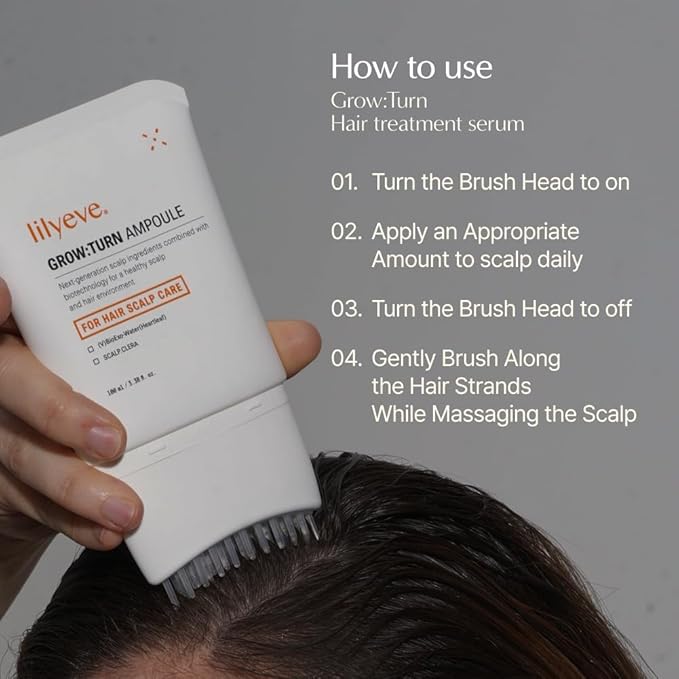 lilyeve GROWTURN Hair Growth Serum with Built-in Brush, Heartleaf-Derived Exosomes to Revitalize Hair, Hair Thickening, Hair Growth Accelerator - Korean Hair Care, 3.38 fl. oz. (Pack of 1)