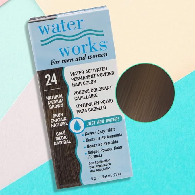 Water Works Hair Color Powder, Medium Brown – Permanent Hair Dye for Root Touch-Up & Full Coverage, Men & Women, 3 Pack